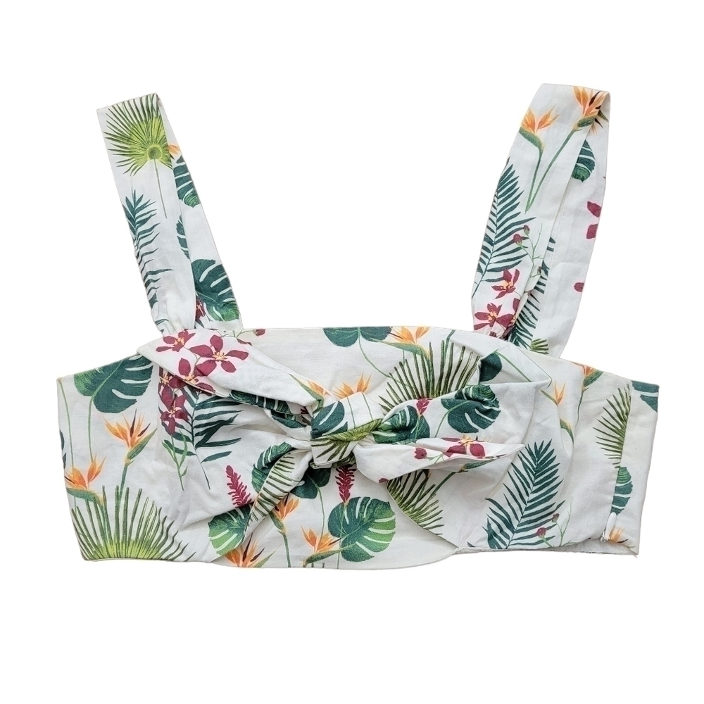 Zara Trop Palm Crop Bra Top Deco Front Bow Strappy Bandeau Floral SM